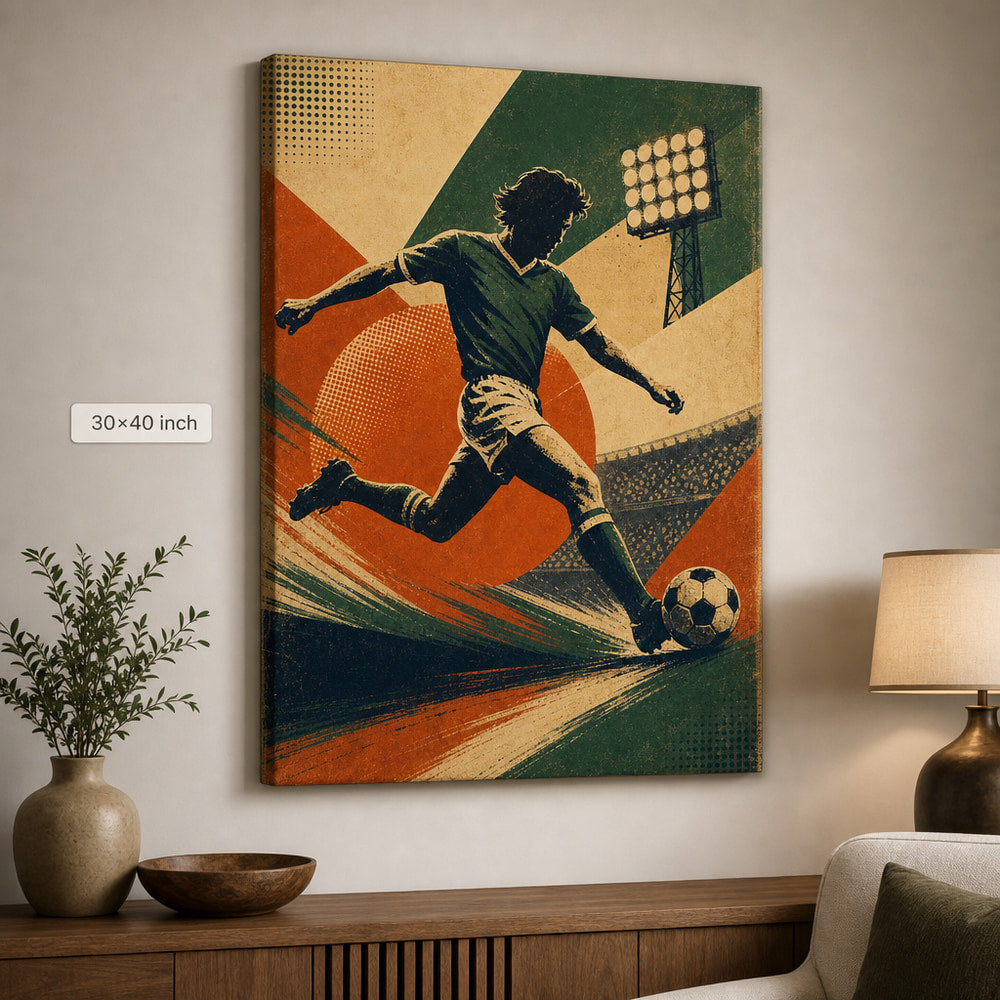 Vintage Soccer Poster Canvas Wall Art 30×40 inch wrapped canvas wall mockup
