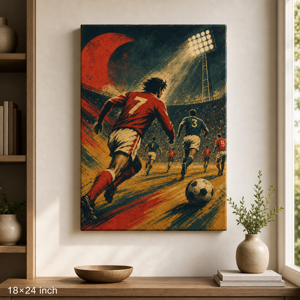 Retro Football Match Art Canvas Wall Art 18×24 inch wrapped canvas wall mockup