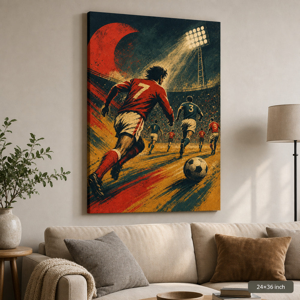 Retro Football Match Art Canvas Wall Art 24×36 inch wrapped canvas wall mockup