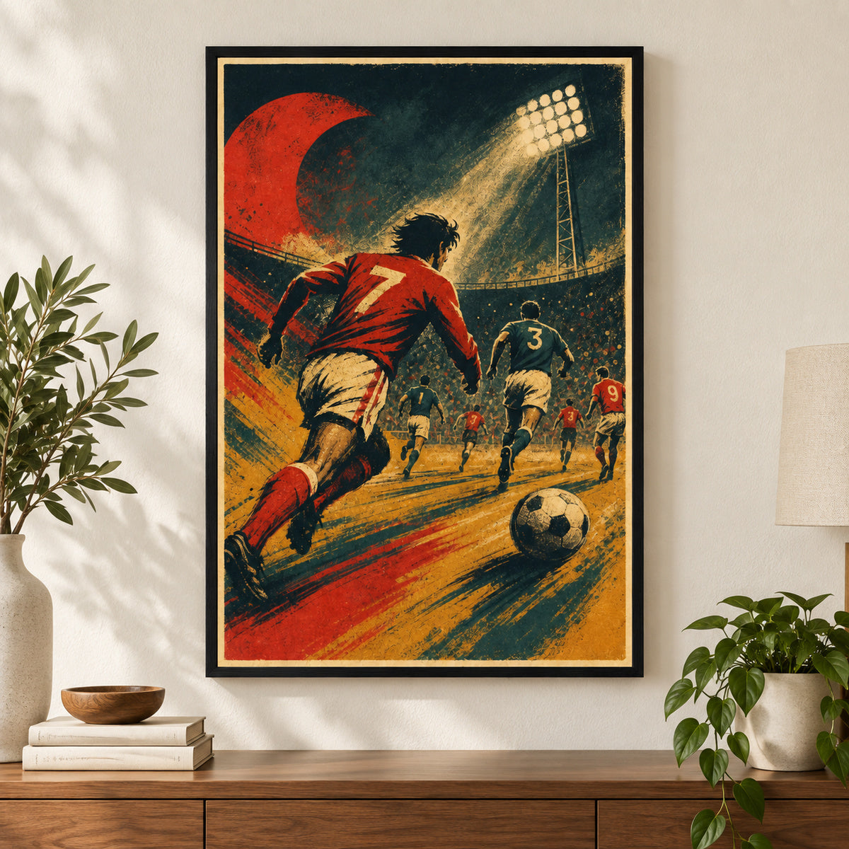 Retro Football Match Canvas Painting for Game Room Decor | black_independent_close