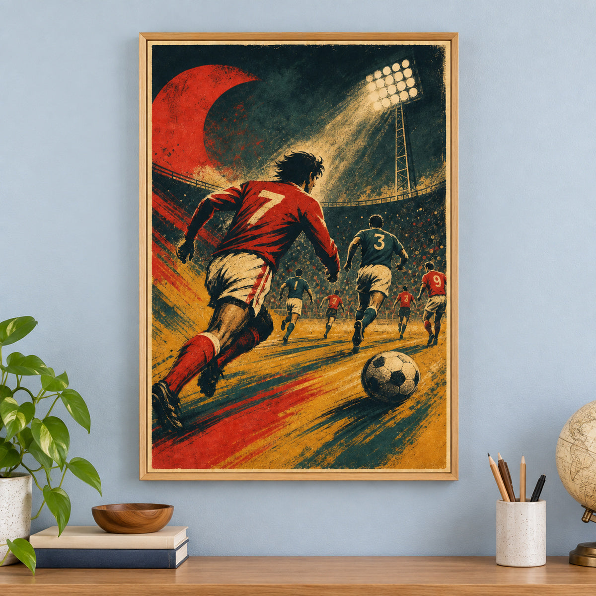 Retro Football Match Canvas Painting for Game Room Decor | brown_independent_close