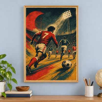 Retro Football Match Canvas Painting for Game Room Decor | brown_independent_close