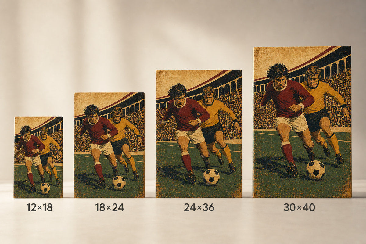 Old School Football Wall Decor Canvas Art canvas size comparison