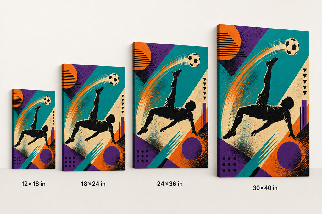 90s Soccer Inspired Canvas Wall Art canvas size comparison