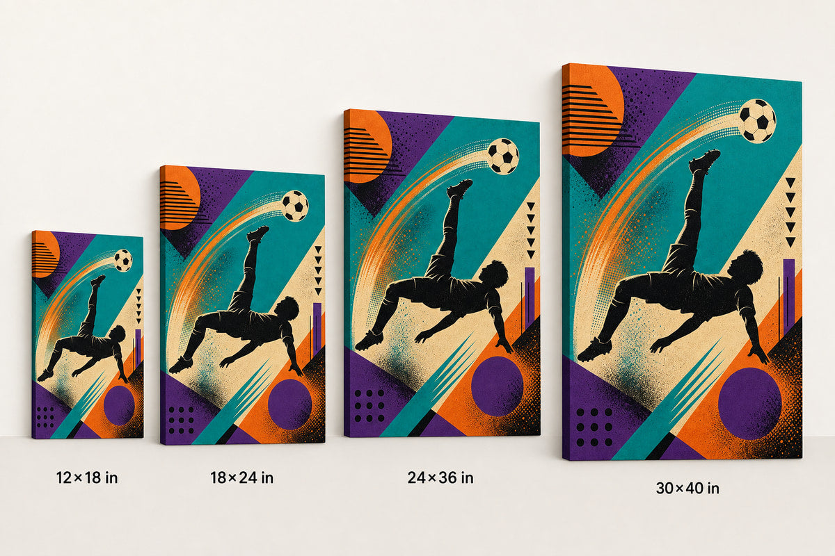 90s Soccer Inspired Canvas Wall Art canvas size comparison