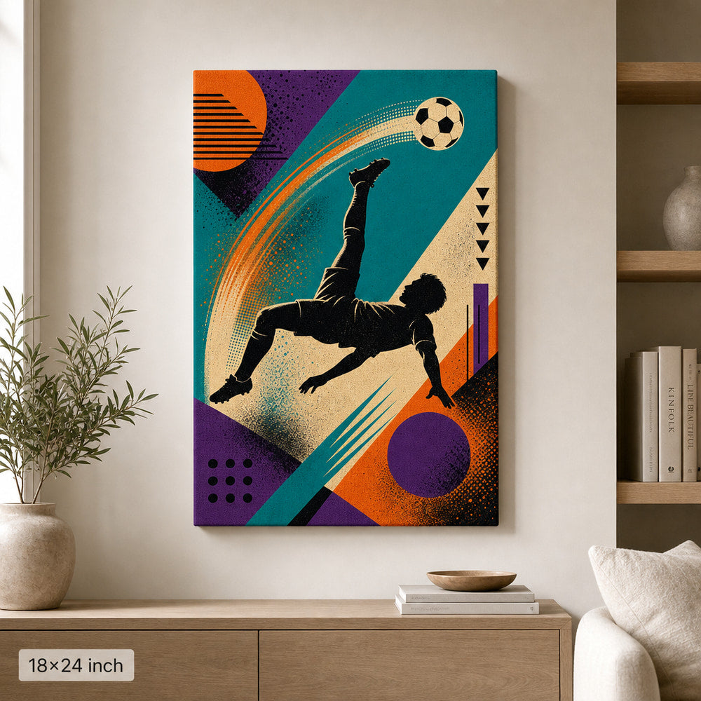 90s Soccer Inspired Canvas Wall Art 18×24 inch wrapped canvas wall mockup