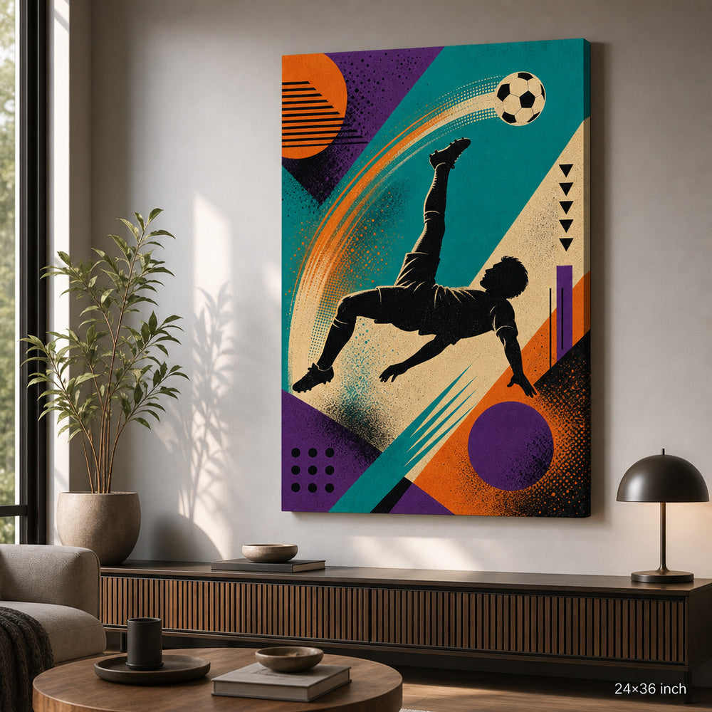 90s Soccer Inspired Canvas Wall Art 24×36 inch wrapped canvas wall mockup