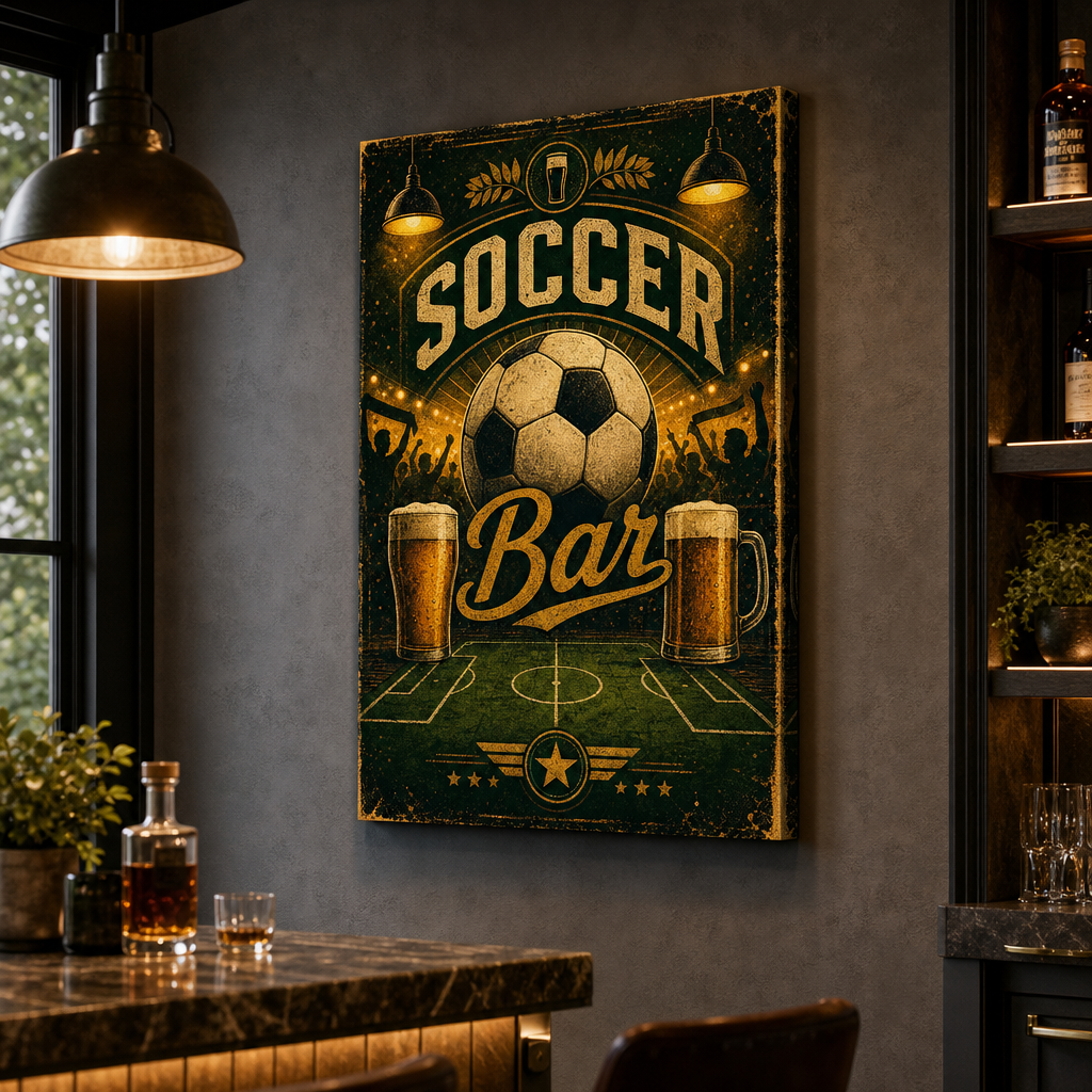 Soccer Bar Wall Art Canvas 24×36 inch wrapped canvas wall mockup