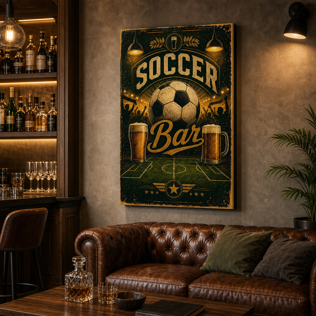 Soccer Bar Wall Art Canvas wall scene mockup
