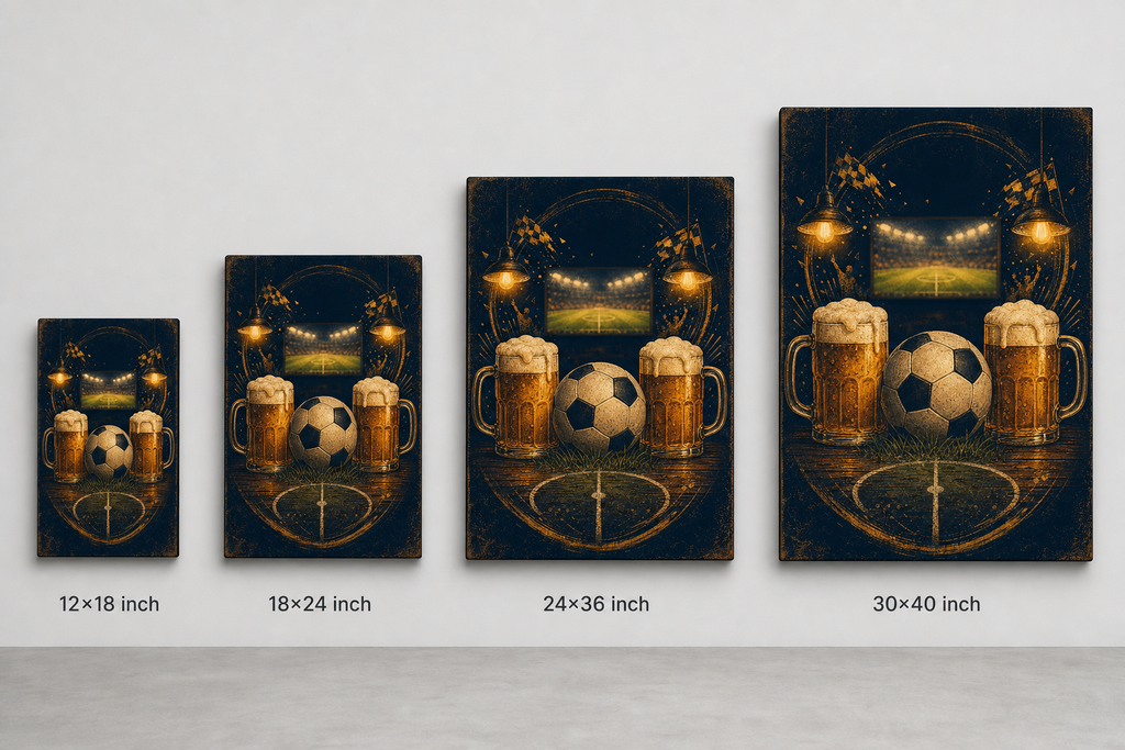 Beer and Football Night Canvas Wall Art canvas size comparison