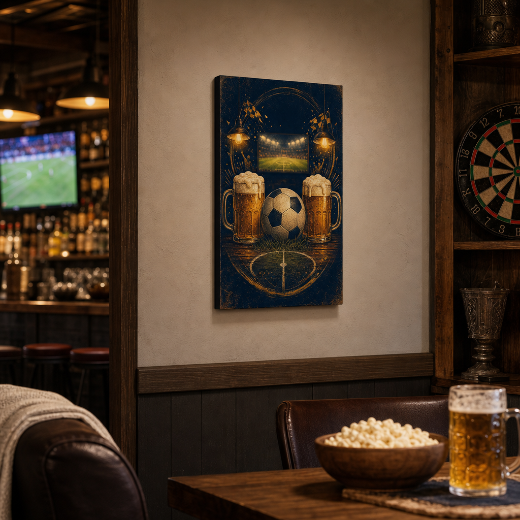 Beer and Football Night Canvas Wall Art 12×18 inch thin wrapped canvas wall mockup