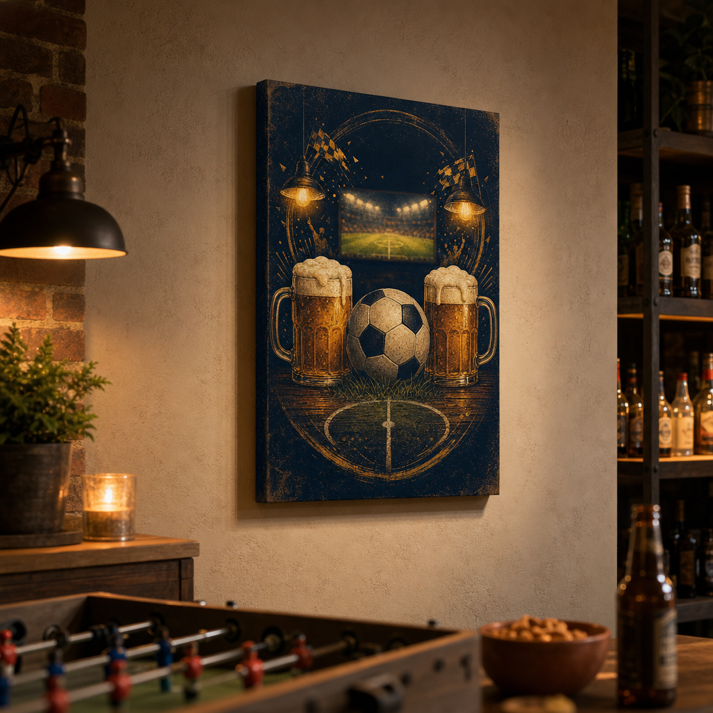Beer and Football Night Canvas Wall Art 18×24 inch wrapped canvas wall mockup