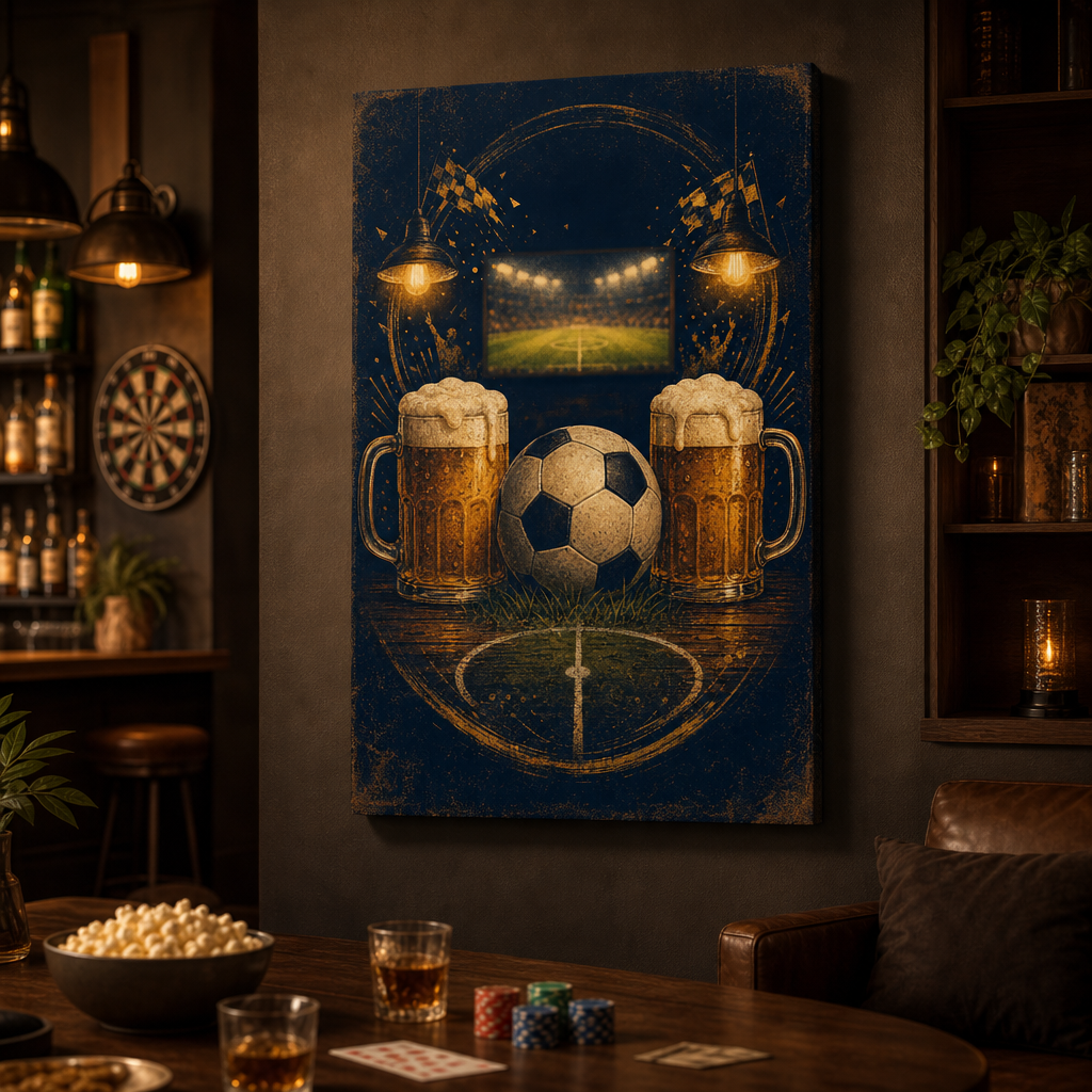 Beer and Football Night Canvas Wall Art 24×36 inch wrapped canvas wall mockup