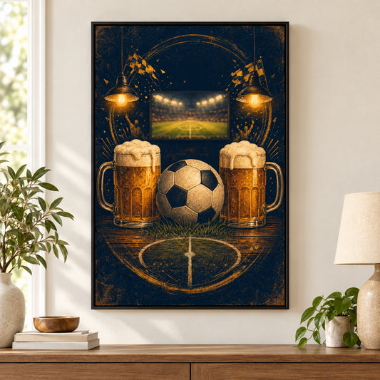 Beer and Football Night Canvas Painting for Game Room Decor | black_independent_close