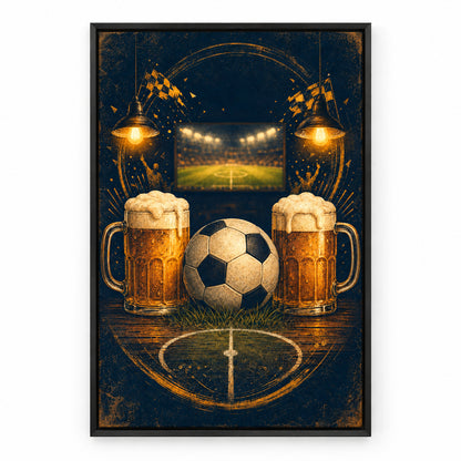 Beer and Football Night Canvas Painting for Game Room Decor | black_sku