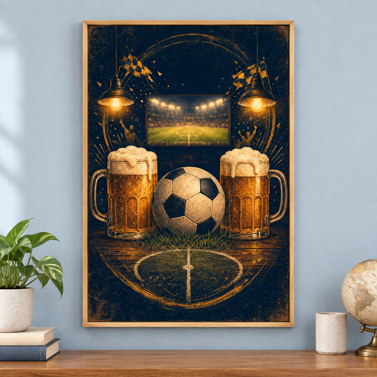 Beer and Football Night Canvas Painting for Game Room Decor | brown_independent_close