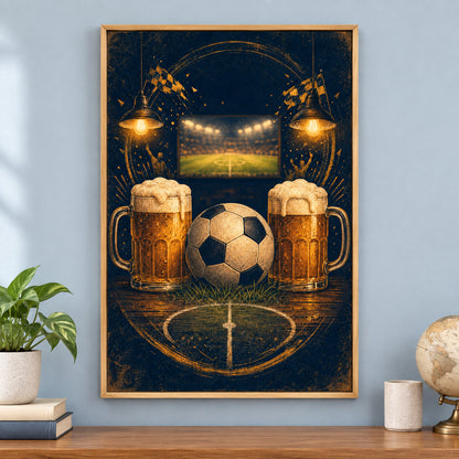 Beer and Football Night Canvas Painting for Game Room Decor | brown_independent_close