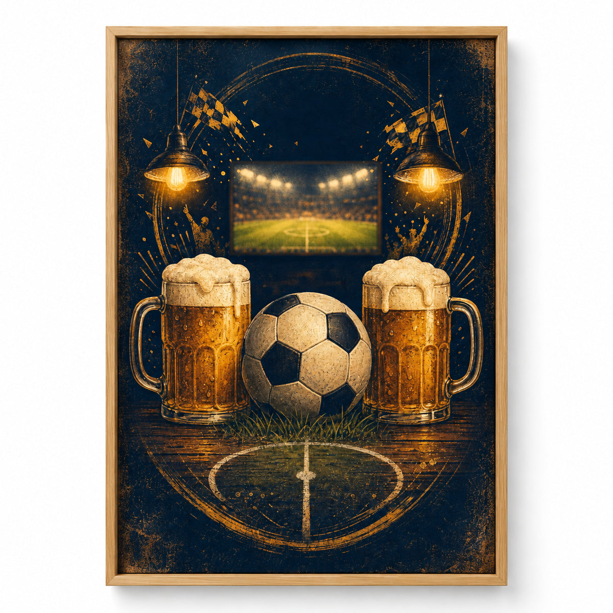 Beer and Football Night Canvas Painting for Game Room Decor | brown_sku
