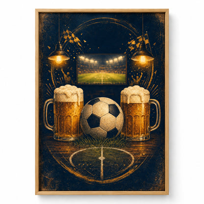 Beer and Football Night Canvas Painting for Game Room Decor | brown_sku