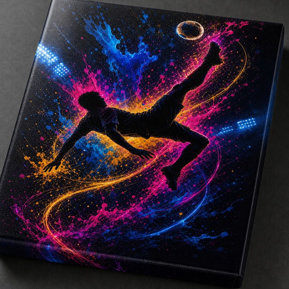 Soccer Bicycle Kick Silhouette Canvas Wall Art canvas print detail
