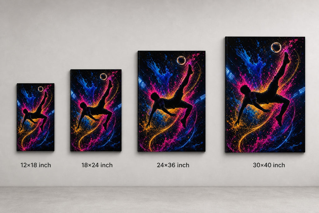Soccer Bicycle Kick Silhouette Canvas Wall Art canvas size comparison
