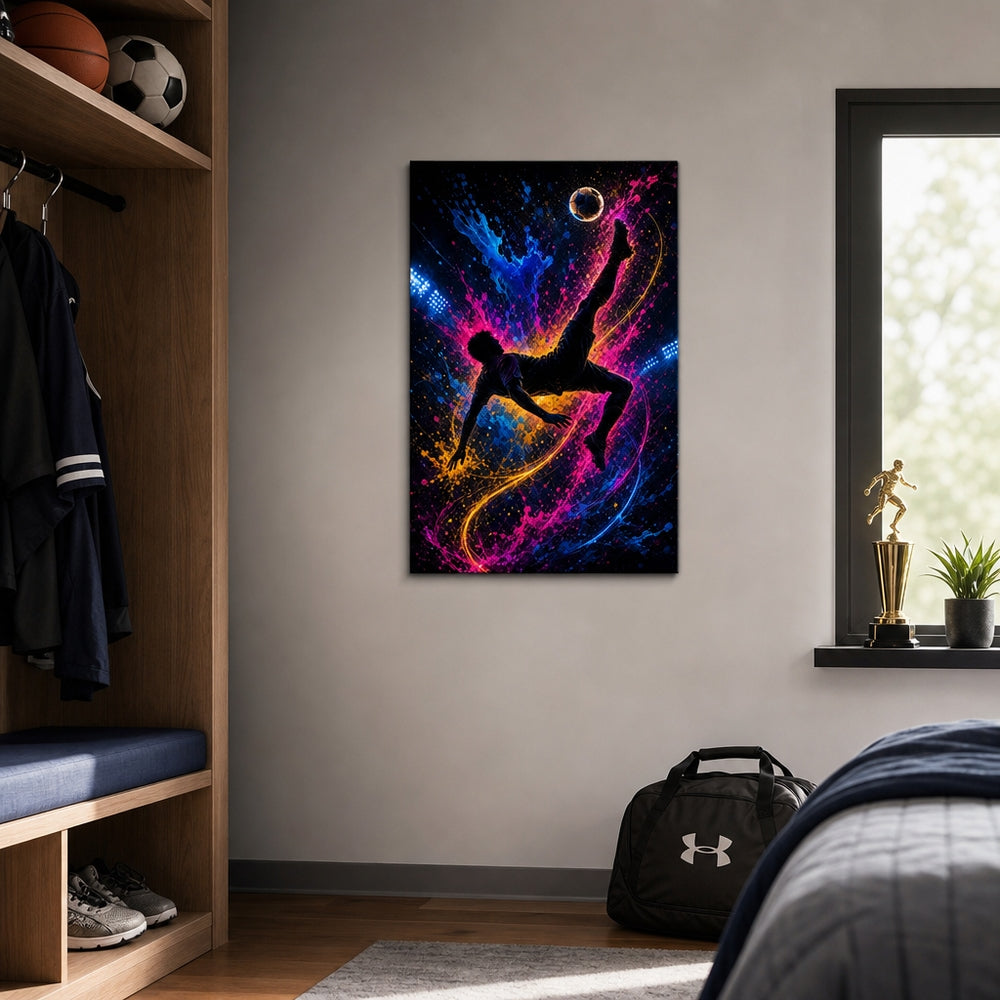 Soccer Bicycle Kick Silhouette Canvas Wall Art 12×18 inch thin wrapped canvas wall mockup