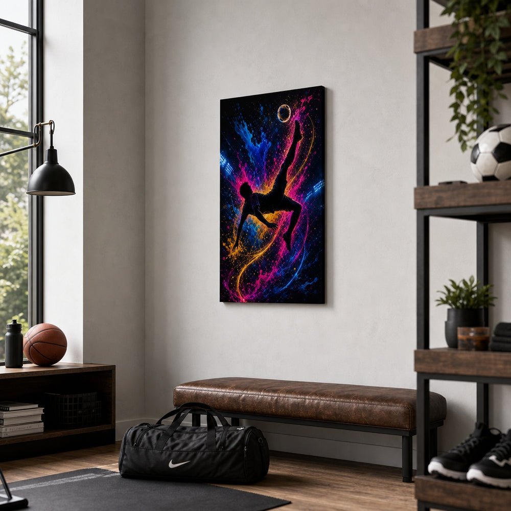 Soccer Bicycle Kick Silhouette Canvas Wall Art 18×24 inch wrapped canvas wall mockup