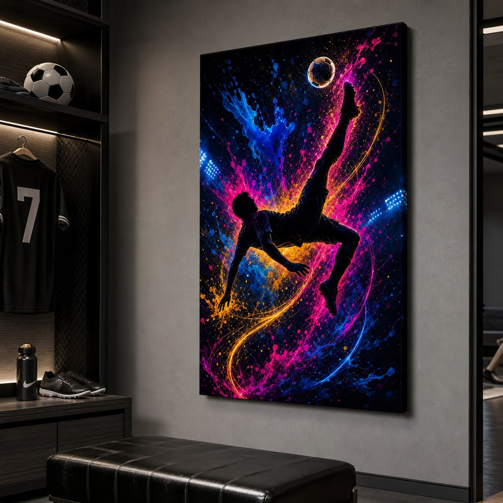 Soccer Bicycle Kick Silhouette Canvas Wall Art 24×36 inch wrapped canvas wall mockup