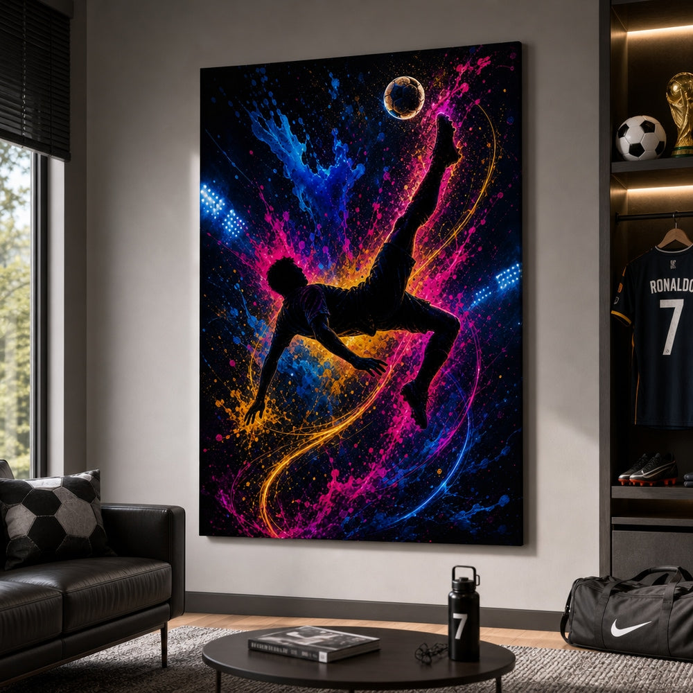 Soccer Bicycle Kick Silhouette Canvas Wall Art 30×40 inch wrapped canvas wall mockup