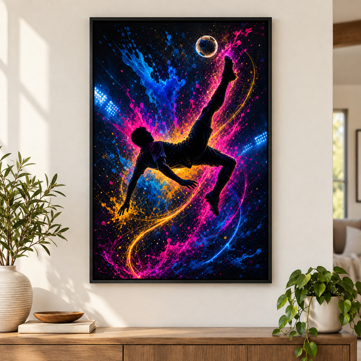 Soccer Bicycle Kick Silhouette Canvas Painting Wall Decor | black_independent_close