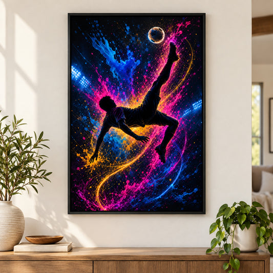 Soccer Bicycle Kick Silhouette Canvas Painting Wall Decor | black_independent_close