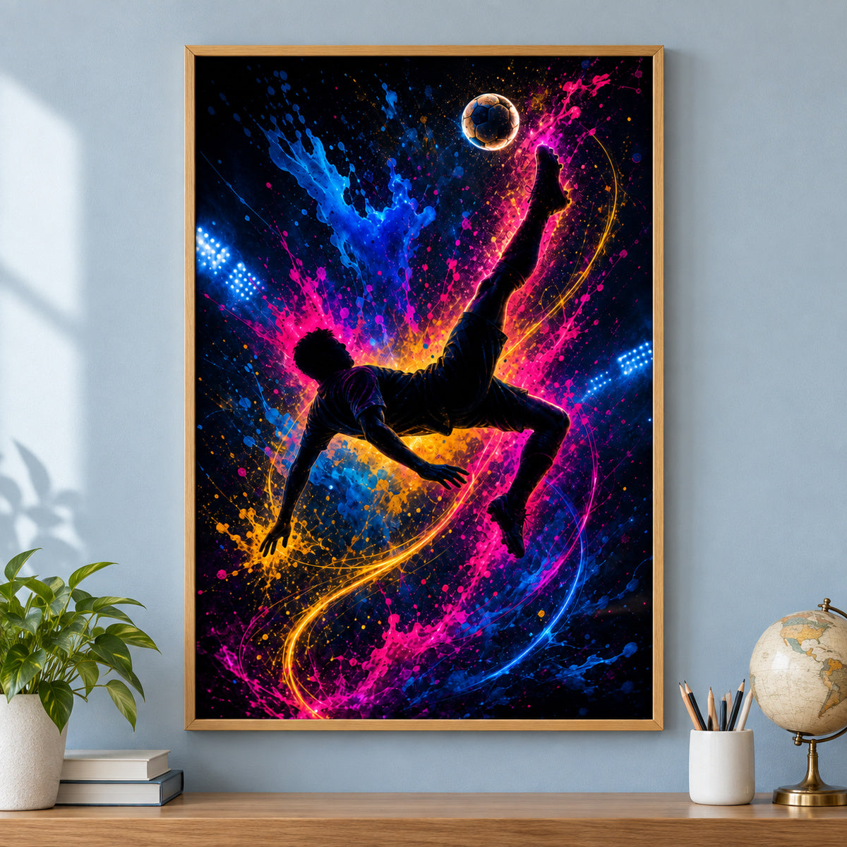 Soccer Bicycle Kick Silhouette Canvas Painting Wall Decor | brown_independent_close
