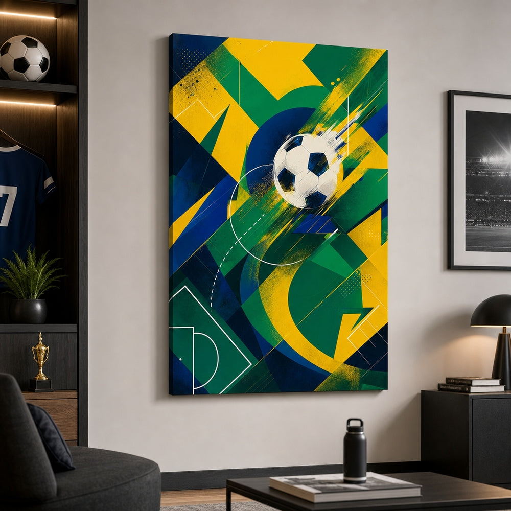 Samba Passion Abstract Soccer Canvas Wall Art 24×36 inch wrapped canvas wall mockup