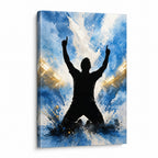 Sky Blue Celebration Silhouette Soccer Canvas Wall Art white background left side wrapped canvas main image