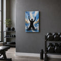 Sky Blue Celebration Silhouette Soccer Canvas Wall Art 12×18 inch thin wrapped canvas wall mockup