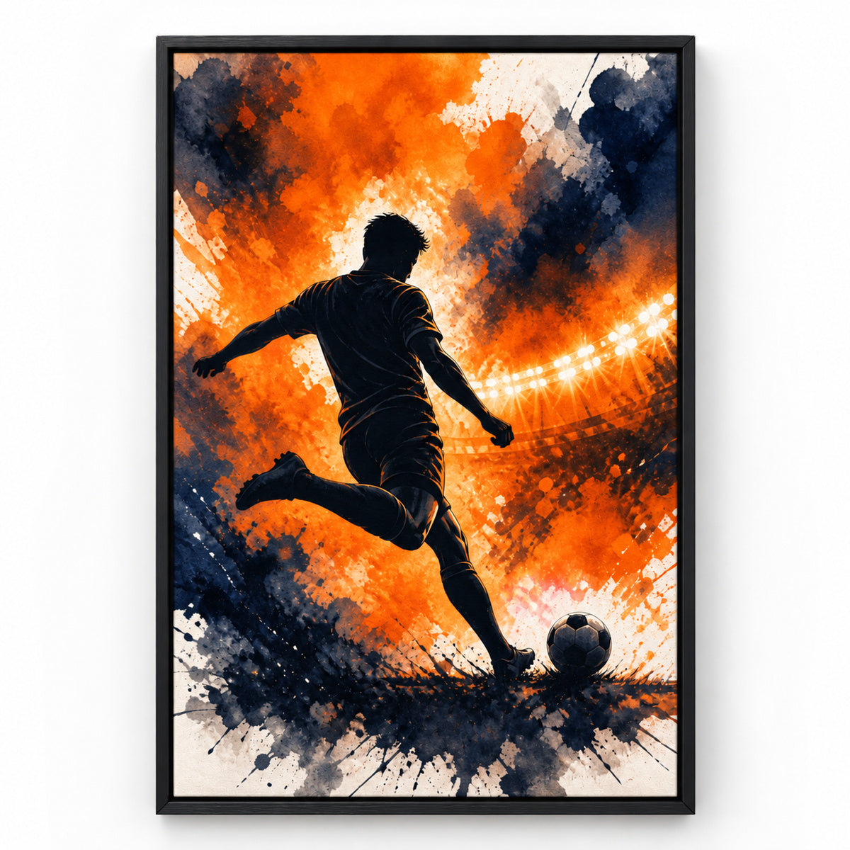 Orange Free Kick Silhouette Soccer Canvas Wall Art | black_sku