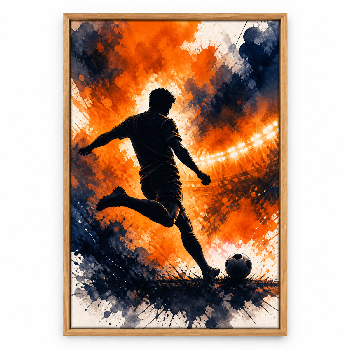 Orange Free Kick Silhouette Soccer Canvas Wall Art | brown_sku