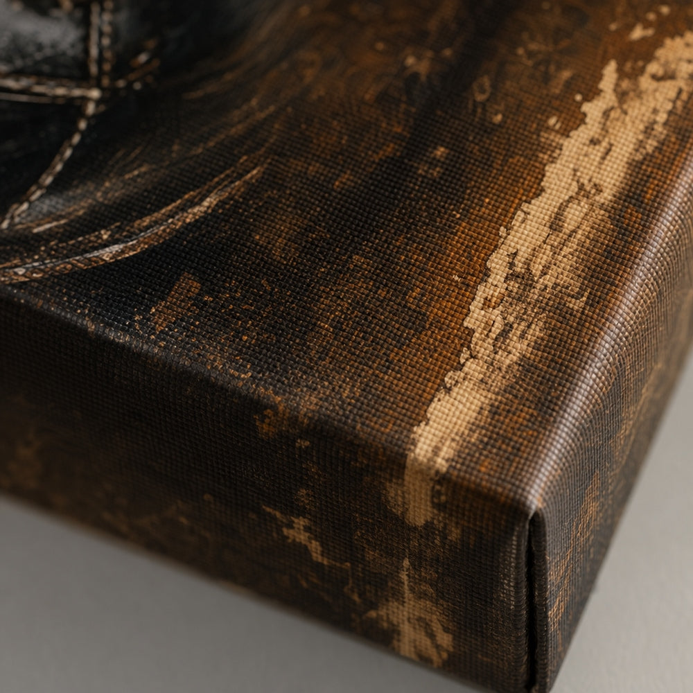 Retro Black Leather Soccer Boots Canvas Wall Art macro canvas print texture detail