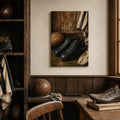 Retro Black Leather Soccer Boots Canvas Wall Art 12×18 inch thin wrapped canvas wall mockup