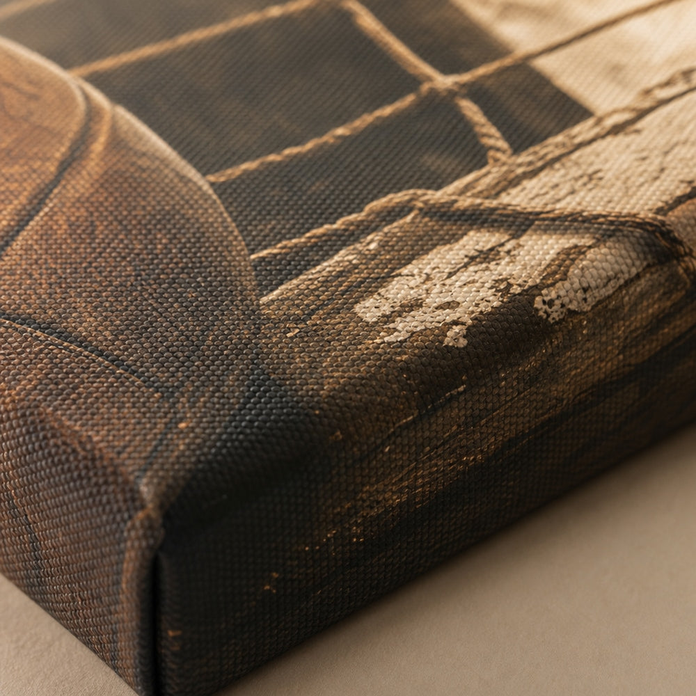 Vintage Leather Soccer Ball and Net Canvas Wall Art macro canvas print texture detail