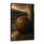 Vintage Leather Soccer Ball and Net Canvas Wall Art white background left side wrapped canvas main image