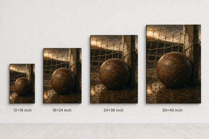 Vintage Leather Soccer Ball and Net Canvas Wall Art canvas size comparison