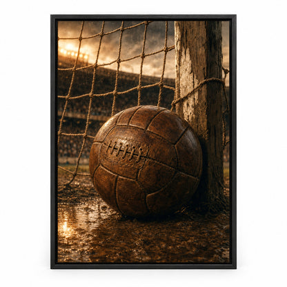 Vintage Leather Soccer Ball and Net Canvas Wall Art | black_sku
