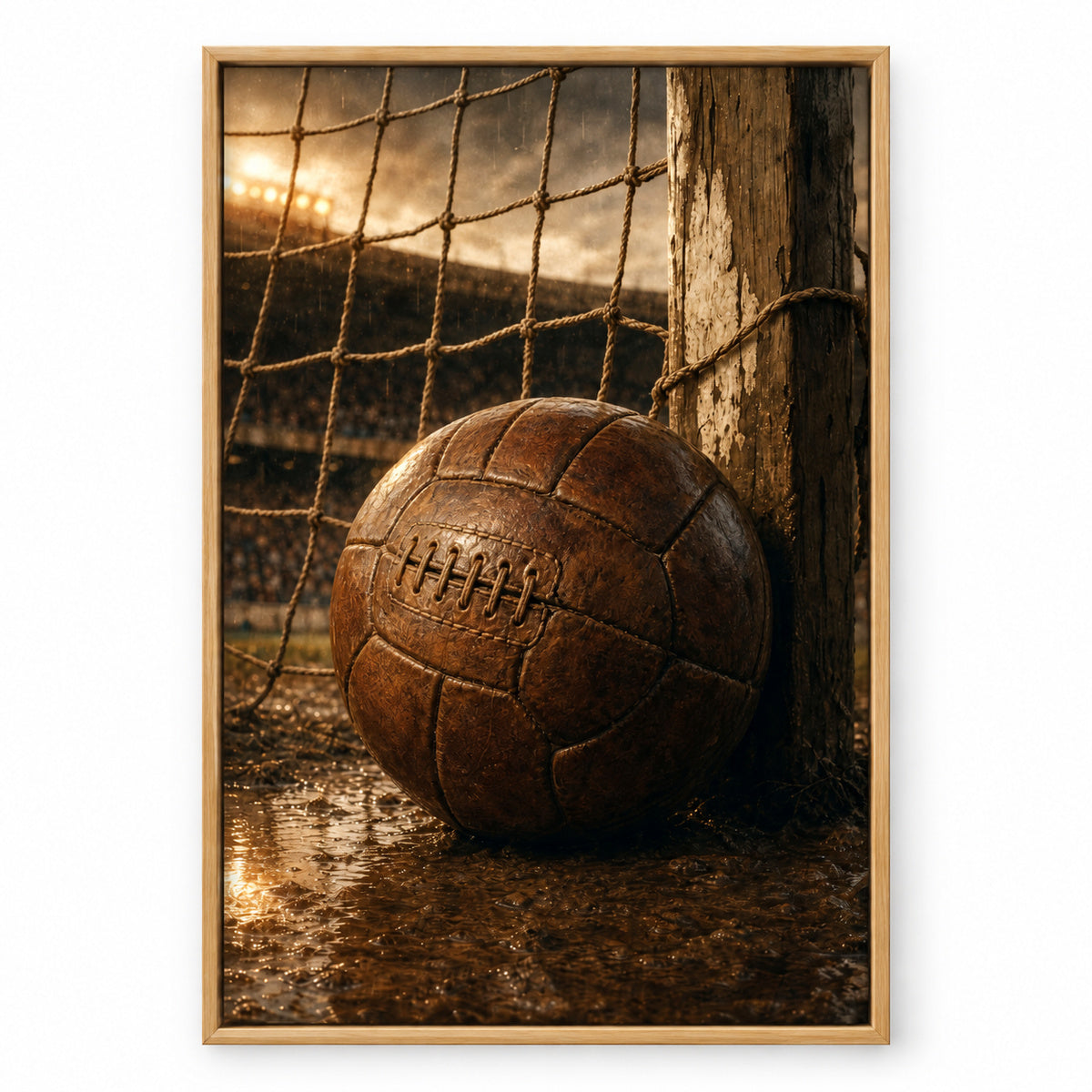 Vintage Leather Soccer Ball and Net Canvas Wall Art | brown_sku
