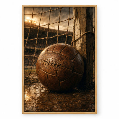 Vintage Leather Soccer Ball and Net Canvas Wall Art | brown_sku