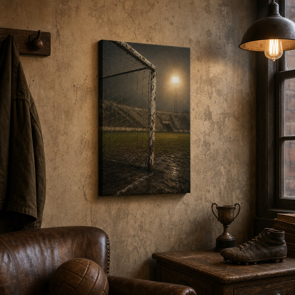 Old Goalpost Rain Soccer Canvas Wall Art 18×24 inch wrapped canvas wall mockup