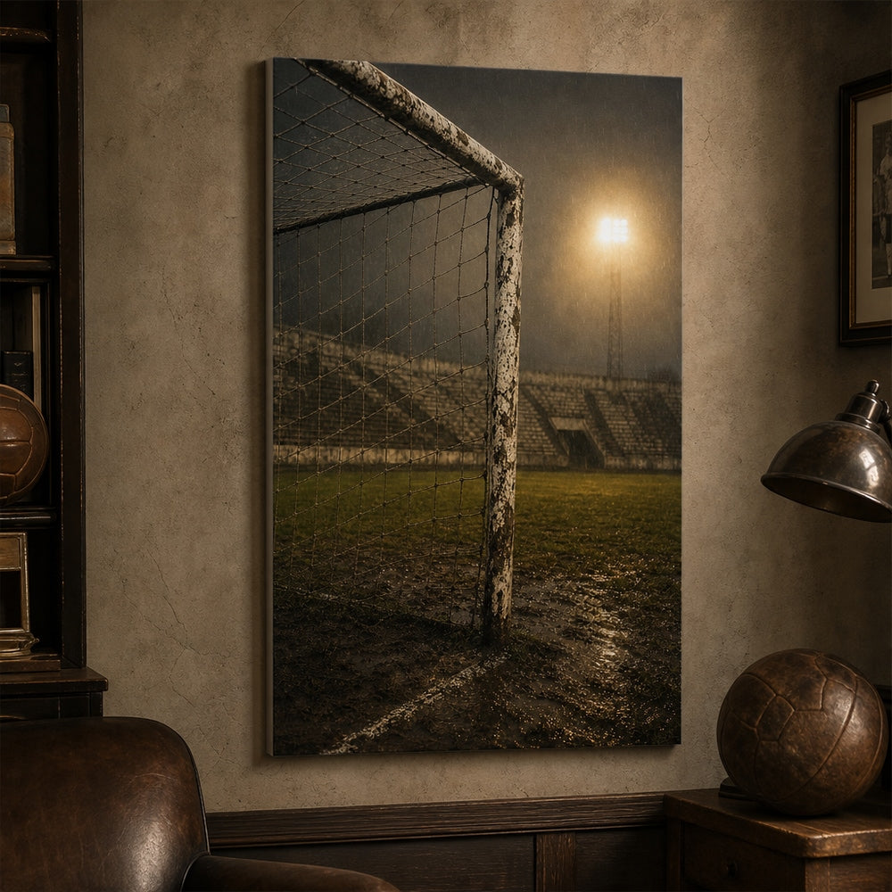 Old Goalpost Rain Soccer Canvas Wall Art 30×40 inch wrapped canvas wall mockup