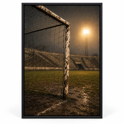 Old Goalpost Rain Soccer Canvas Painting for Game Room Decor | black_sku