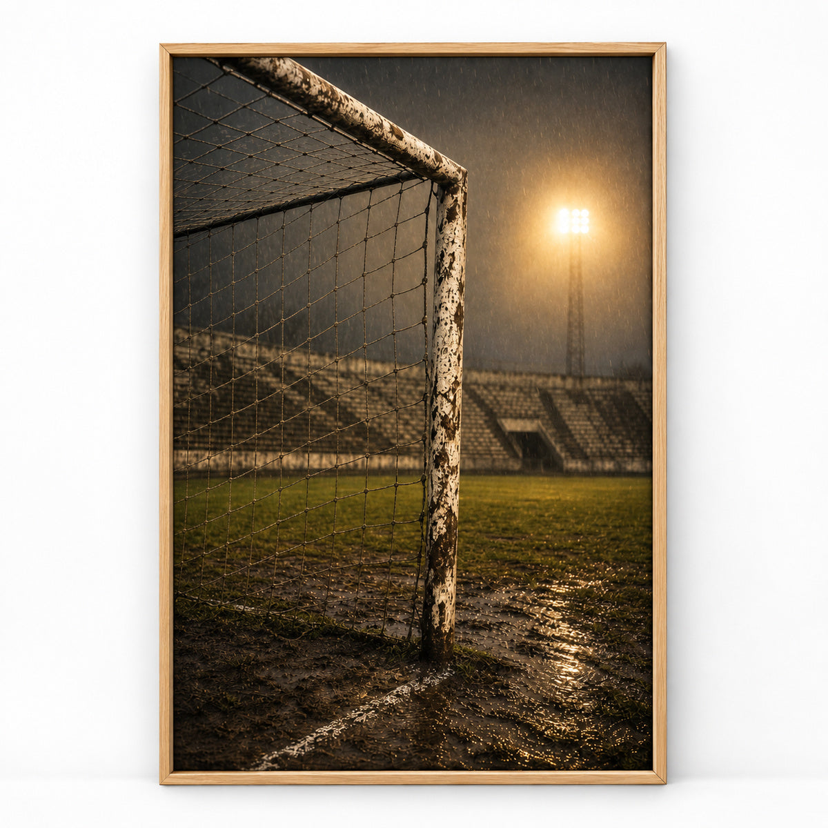 Old Goalpost Rain Soccer Canvas Painting for Game Room Decor | brown_sku