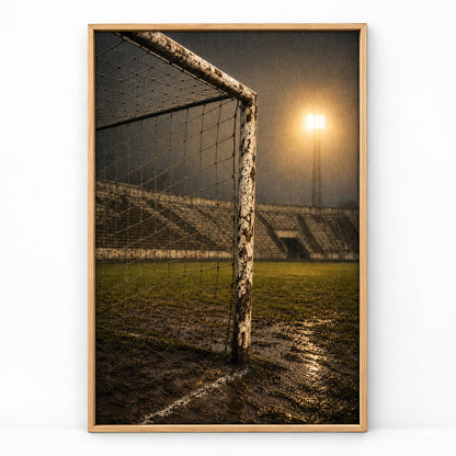 Old Goalpost Rain Soccer Canvas Painting for Game Room Decor | brown_sku